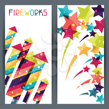 Holiday colorful vertical banners with shiny colored firework.