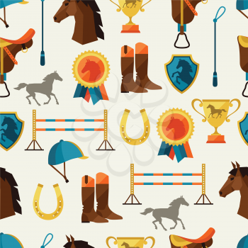 Seamless pattern with horse equipment in flat style.