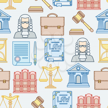 Law contour icons seamless pattern in flat design style.