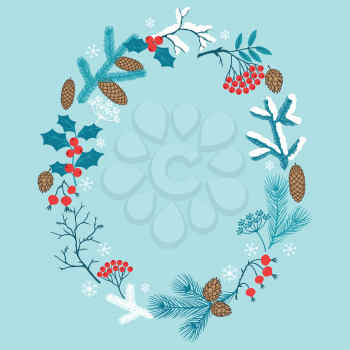 Merry Christmas frame with stylized winter branches.