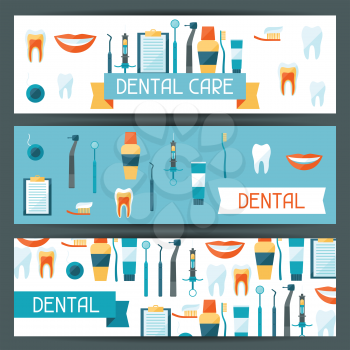 Medical banners design with dental equipment icons.