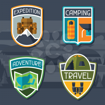 Set of tourist camping badge and label.