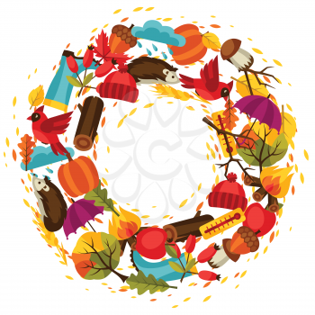 Background design with autumn icons and objects.
