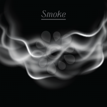 Realistic vector illustration of smoke on black background.