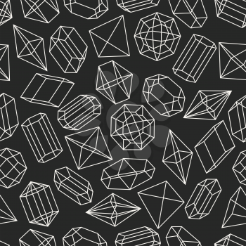 Seamless pattern with geometric crystals and minerals.
