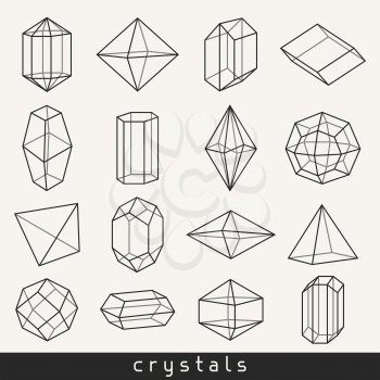 Set of geometric crystals gem and minerals.