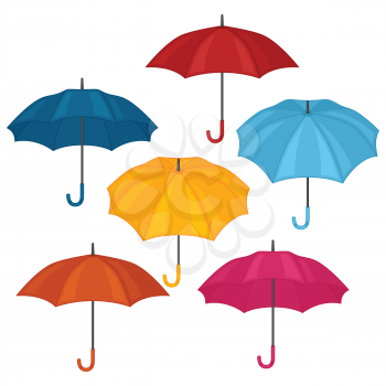 Set of abstract color umbrellas on white background.