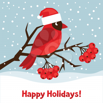 Happy holidays greeting card with bird red cardinal.