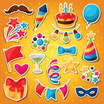 Carnival show and party set of celebration stickers.