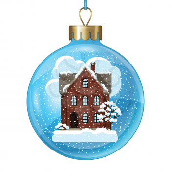 Winter card design with house and trees on ball.
