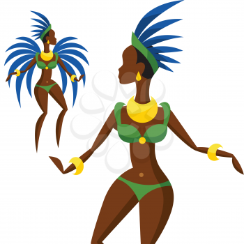 Illustration of brazilian carnival girl dansing samba.
