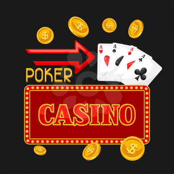 Casino gambling background or flyer with game objects.