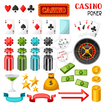 Set of casino gambling game objects and icons.