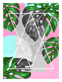Poster with monstera leaves. Decorative image of tropical foliage.