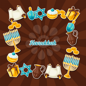 Jewish Hanukkah celebration frame with holiday sticker objects.