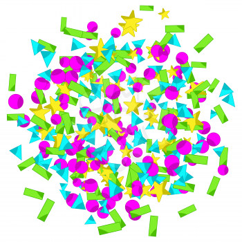 Backround with colourful sparlking confetti. Bright abstract holiday design.