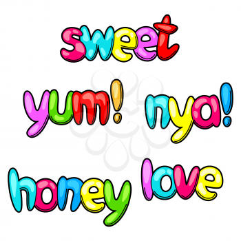 Set of sweet and yum words in cartoon style.