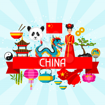 China background design. Chinese symbols and objects.