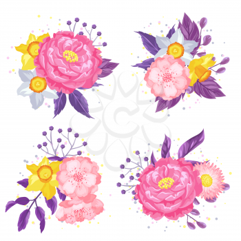 Decorative elements with delicate flowers. Object for decoration wedding invitations, romantic cards.