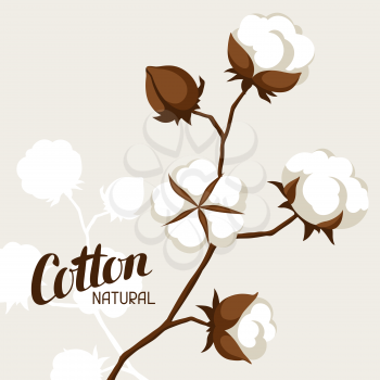 Background with cotton bolls and branches. Stylized illustration.