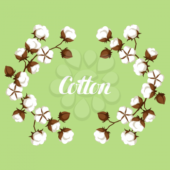Frame with cotton bolls and branches. Stylized illustration.