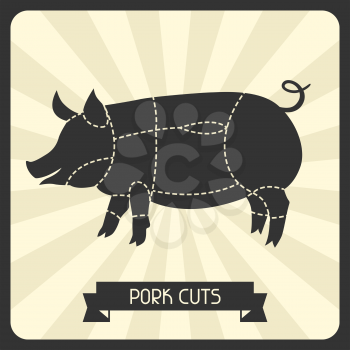 Pork cuts. Butchers cheme cutting meat illustration.