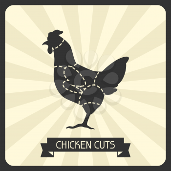 Chicken cuts. Butchers cheme cutting meat illustration.