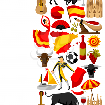 Spain seamless pattern. Spanish traditional symbols and objects.
