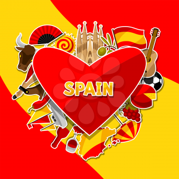 Spain background design. Spanish traditional sticker symbols and objects.