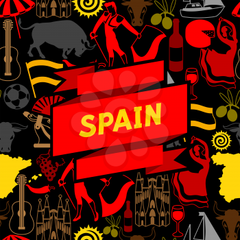Spain background design. Spanish traditional symbols and objects.