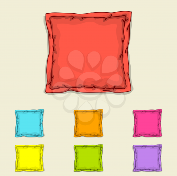 Bed pillow templates. Set of multicolored pillows. Sketch illustration.