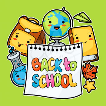 Back to school. Kawaii design with cute education supplies.