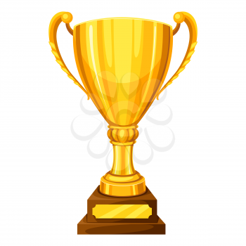 Realistic gold cup with place for text. Illustration of award for sports or corporate competitions.