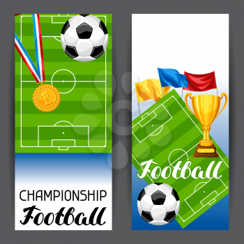 Soccer stylized banners with ball and football symbols. Sports illustration.