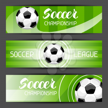 Soccer stylized banners with ball football symbol. Sports illustration.