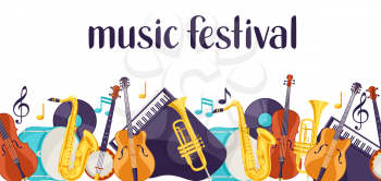 Jazz music festival banner with musical instruments.