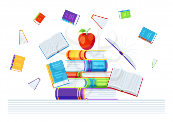 Background with books. Education or bookstore illustration in flat design style.