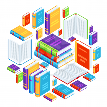 Background with isometric books. Education or bookstore illustration in flat design style.