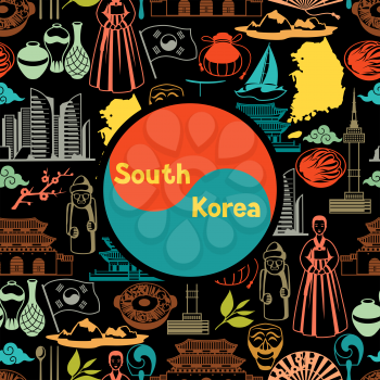 Korea background design. Korean traditional symbols and objects.
