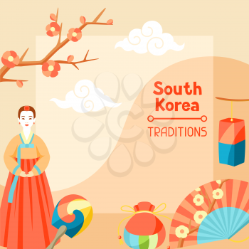 South Korea traditions. Korean banner design with traditional symbols and objects.
