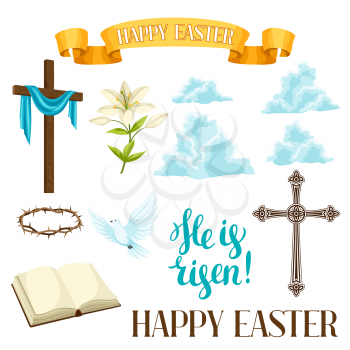 Happy Easter set of decorative objects. Religious symbols of faith.
