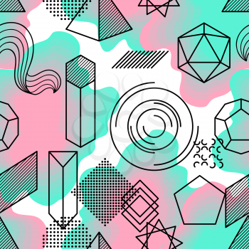 Seamless pattern with abstract geometric shapes. Line art background.