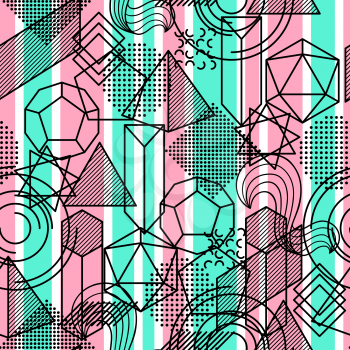 Seamless pattern with abstract geometric shapes. Line art background.