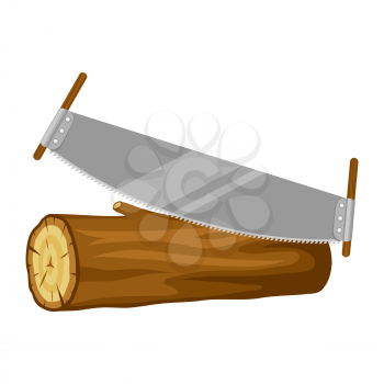 Saw and wood log. Illustration for forestry and lumber industry.