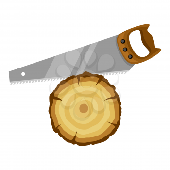 Saw and wood stump. Illustration for forestry and lumber industry.