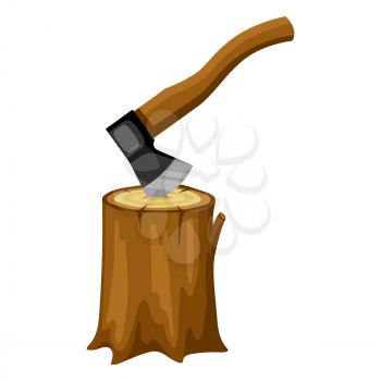 Axe and wood stump. Illustration for forestry and lumber industry.
