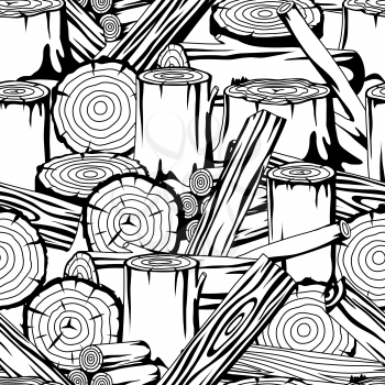 Seamless pattern with wood logs, trunks and planks. Background for forestry and lumber industry.