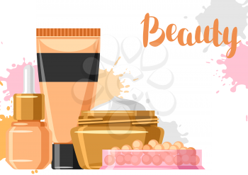 Cosmetics for skincare and makeup. Background for catalog or advertising.