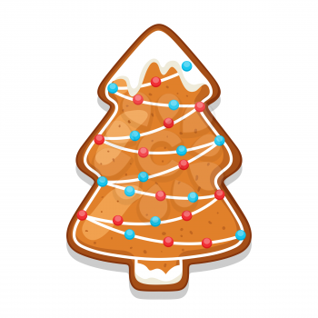 Gingerbread cookies tree. Illustration of Merry Christmas sweets.
