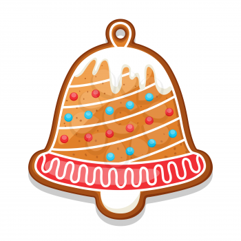 Gingerbread cookies bell. Illustration of Merry Christmas sweets.